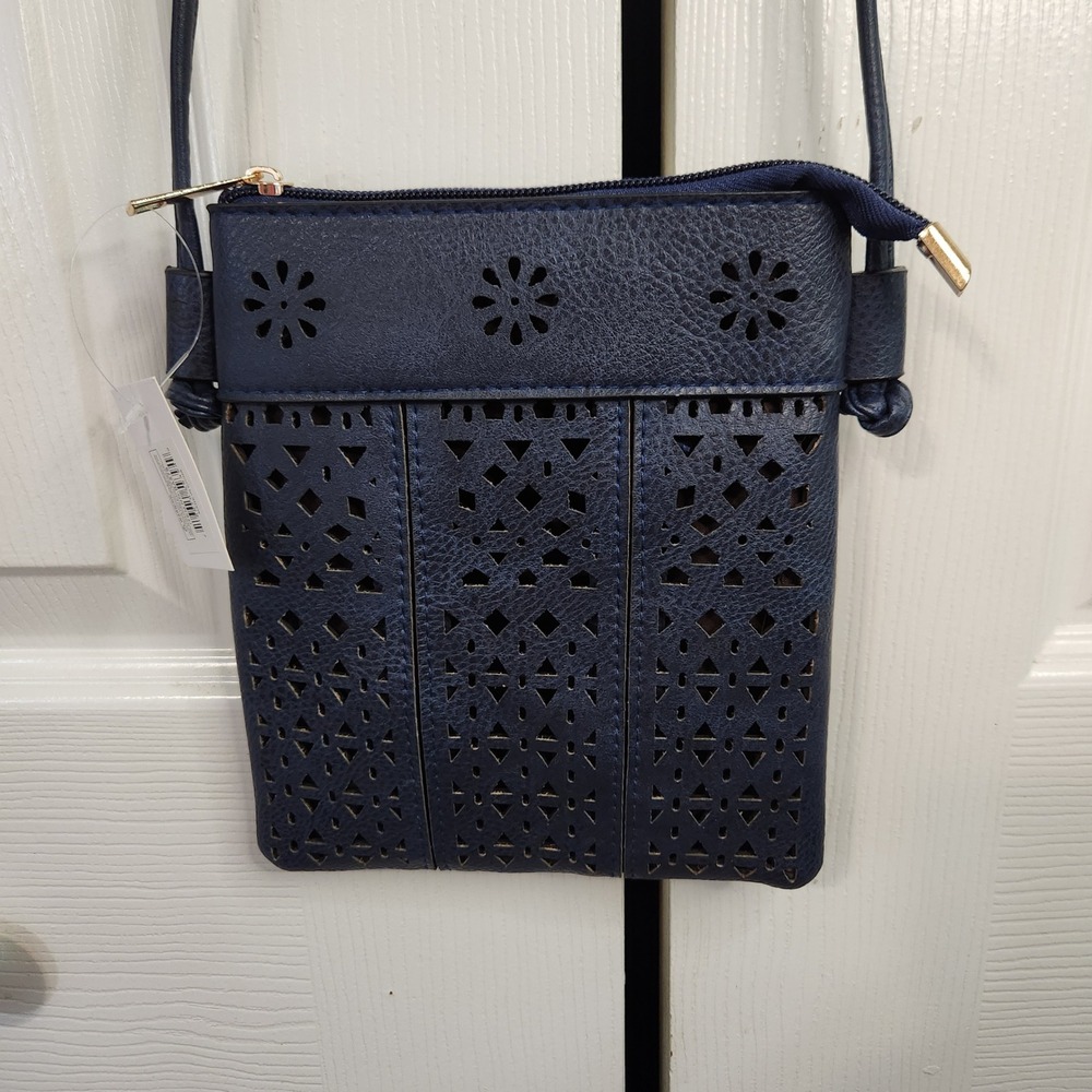 Navy Blue Laser Cut Faux Leather Crossbody Bag Small Boho Purse NEW Boho Purse